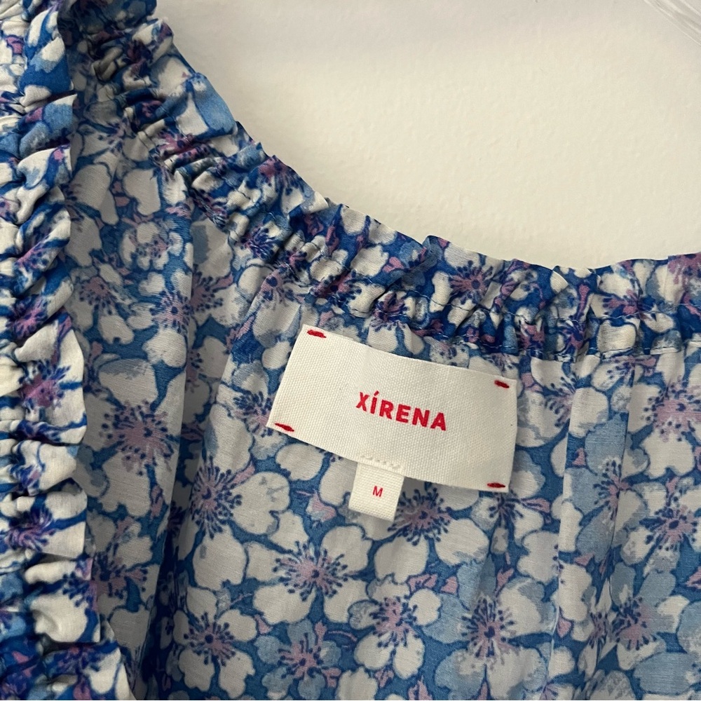 Xirena Dolly Popover Blue Floral Swing Mini Dress Cotton Silk Medium - Picture 6 of 10